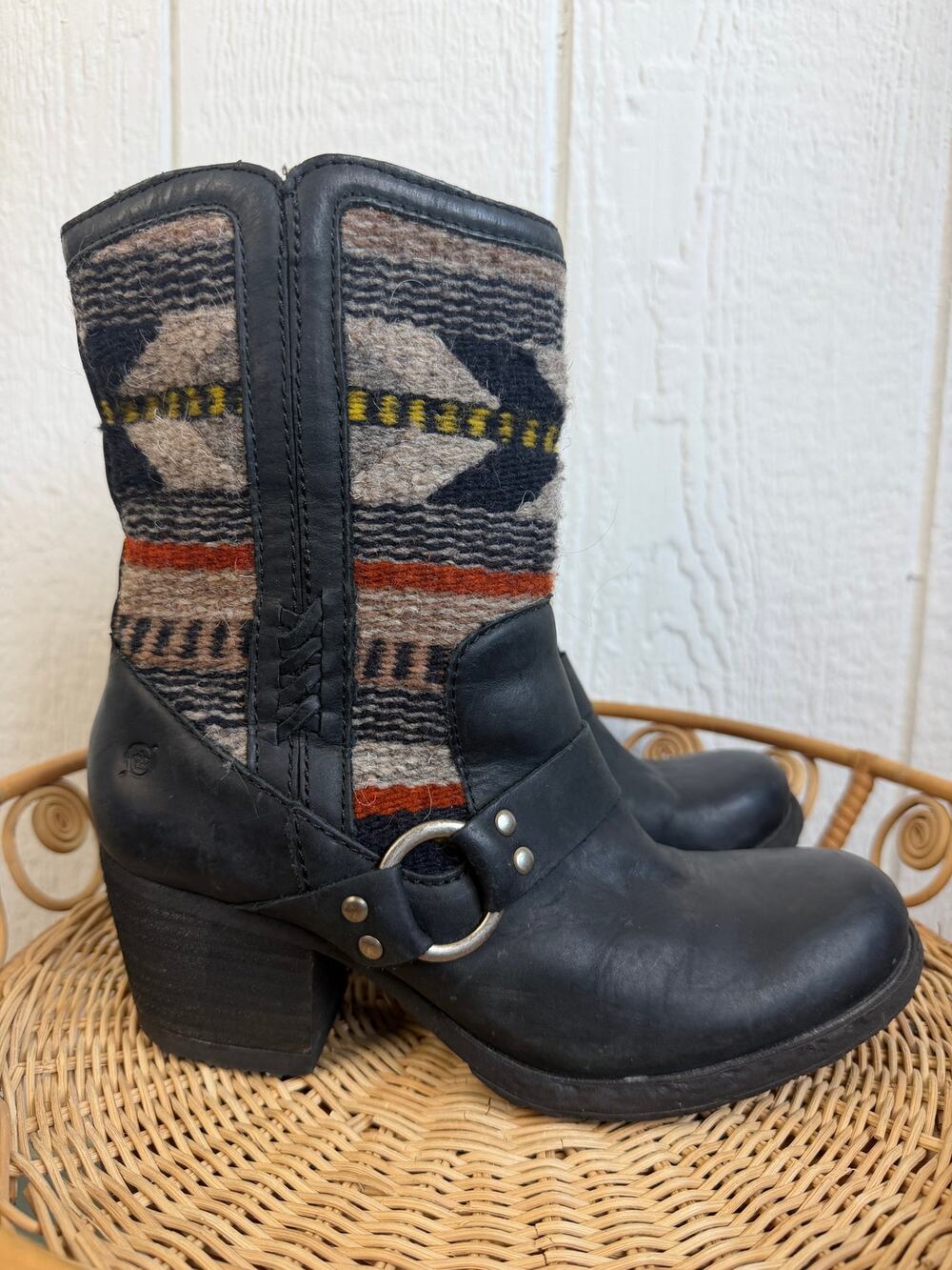 Born Panera Leather Wool Western Boho Aztec Boots, 8.5